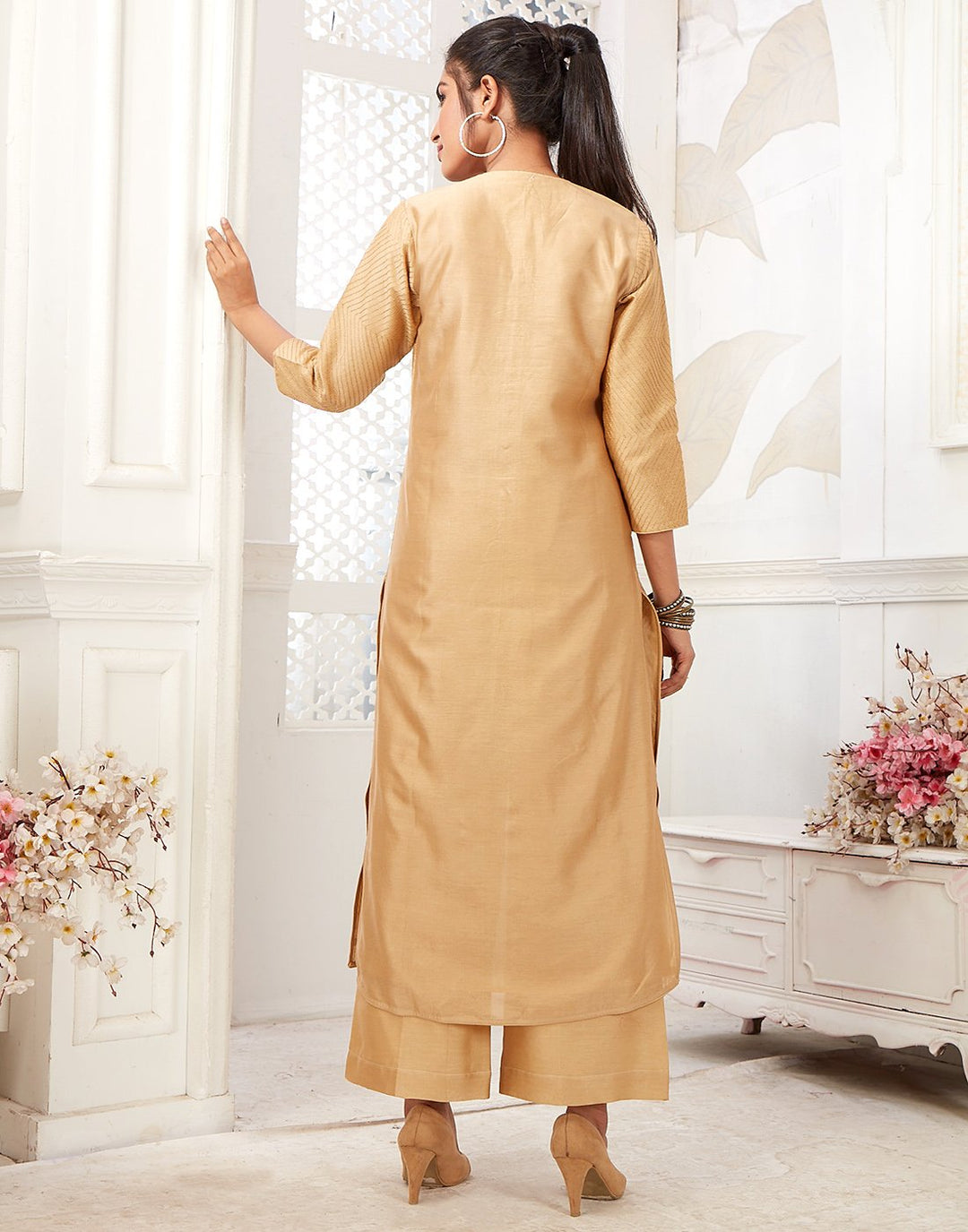 Chanderi Pintuck Detail Kurti with Palazzo