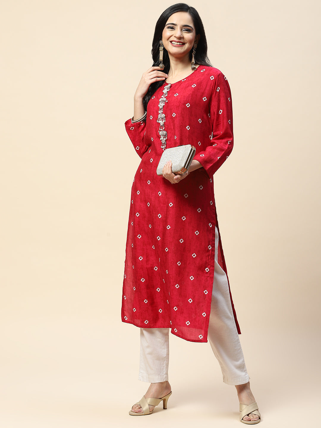 Printed With Yoke Embroidered Muslin Kurta
