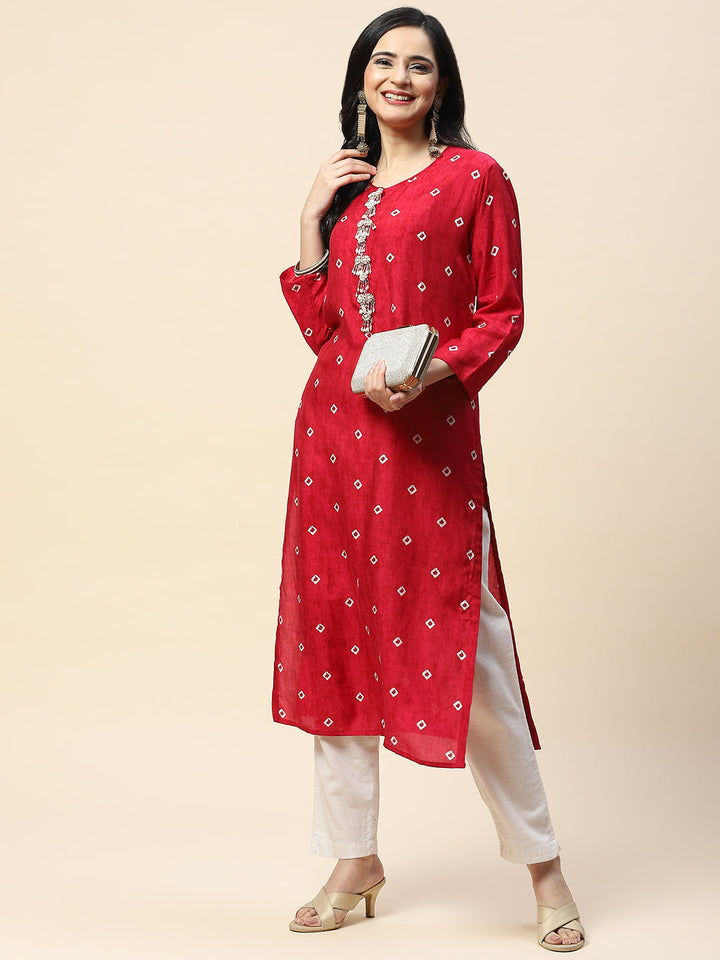 Printed With Yoke Embroidered Muslin Kurta