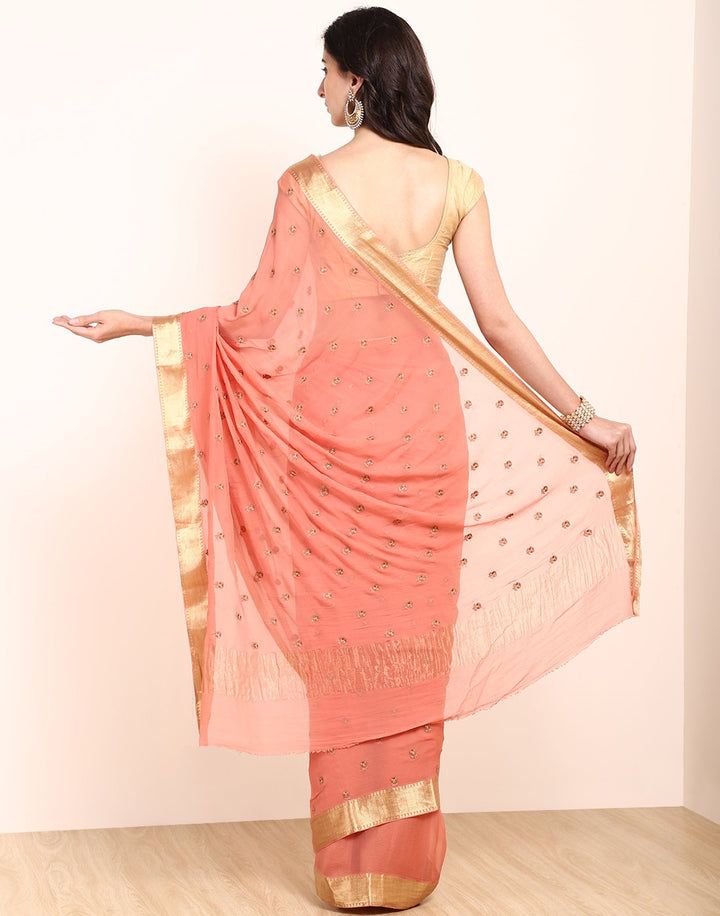 MBZ Meena Bazaar-Yellow Chiffon Saree