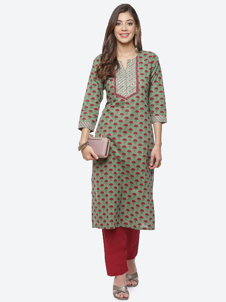 Floral Printed Cotton Kurta With Pant