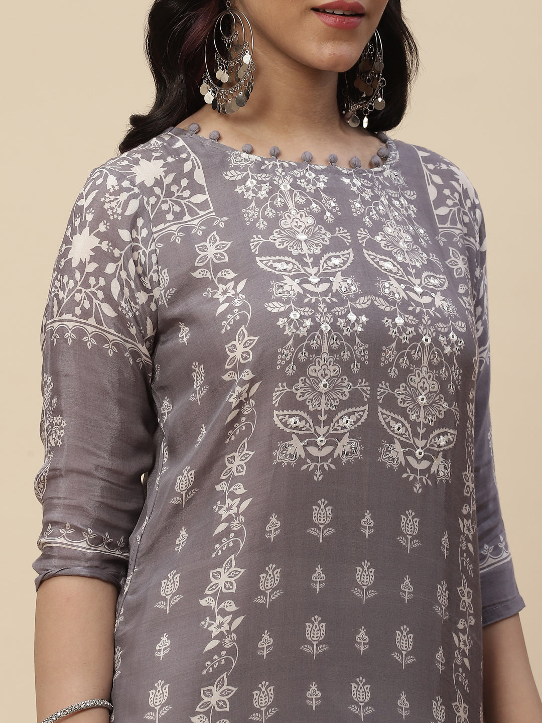 Neck Mirror Work  Printed Cotton Kurta