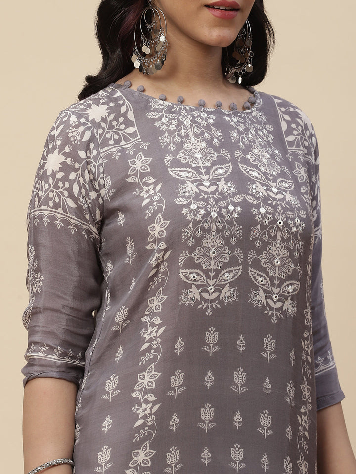Neck Mirror Work  Printed Cotton Kurta
