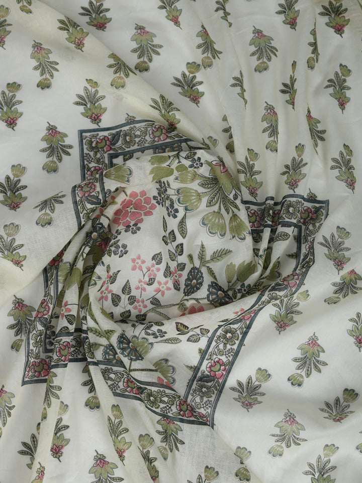 Printed Cotton Blend Suit With Pant &amp; Dupatta