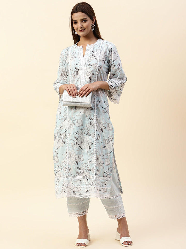 Floral Printed Cotton Kurta With Pants