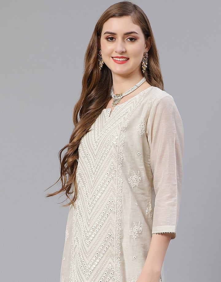 Chanderi Kurti With Straight Pant