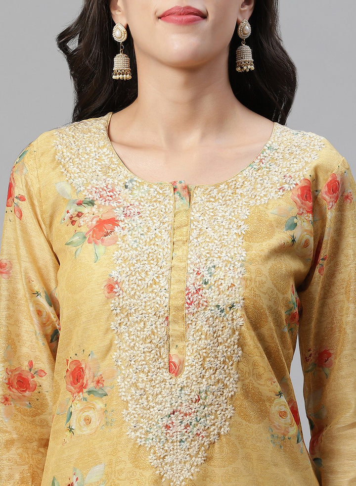 Printed Chanderi Kurti With Pant