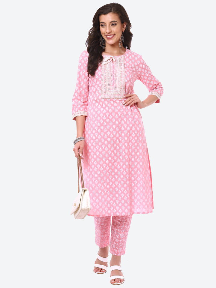 Sequin Work Printed Cotton Kurta With Pant