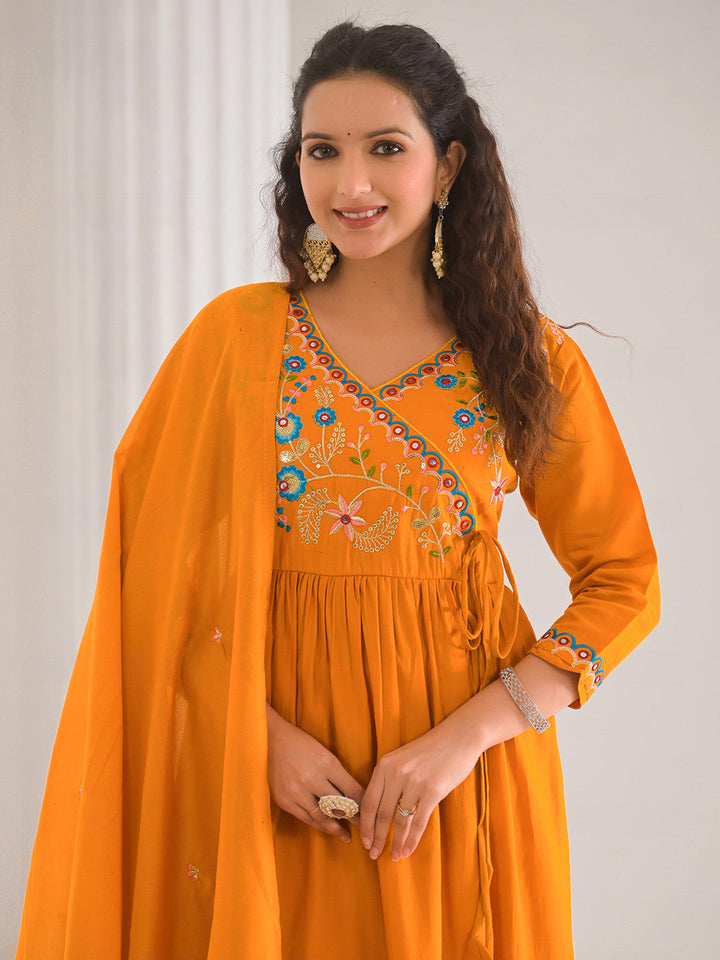 Neck Embroidery Cotton Blend Kurta With Pants &amp; Dupatta