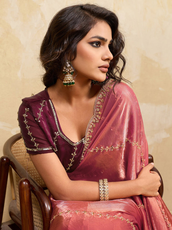Embroidered Satin Velvet Saree