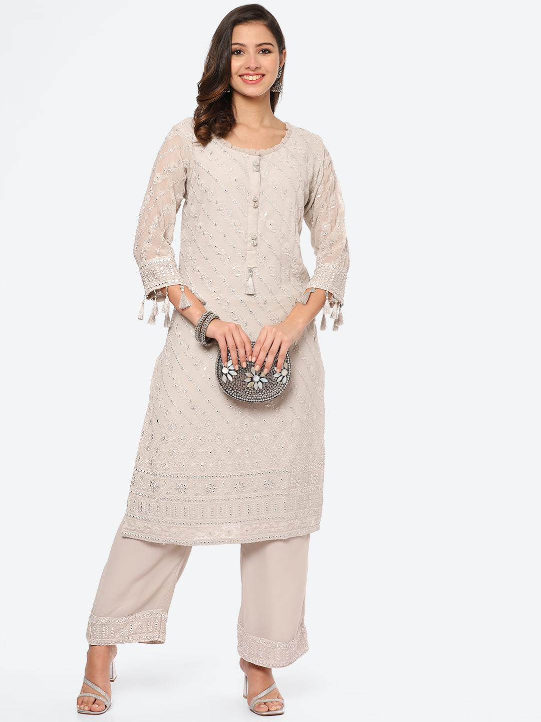 Resham Mirror Georgette Kurta With Palazzo