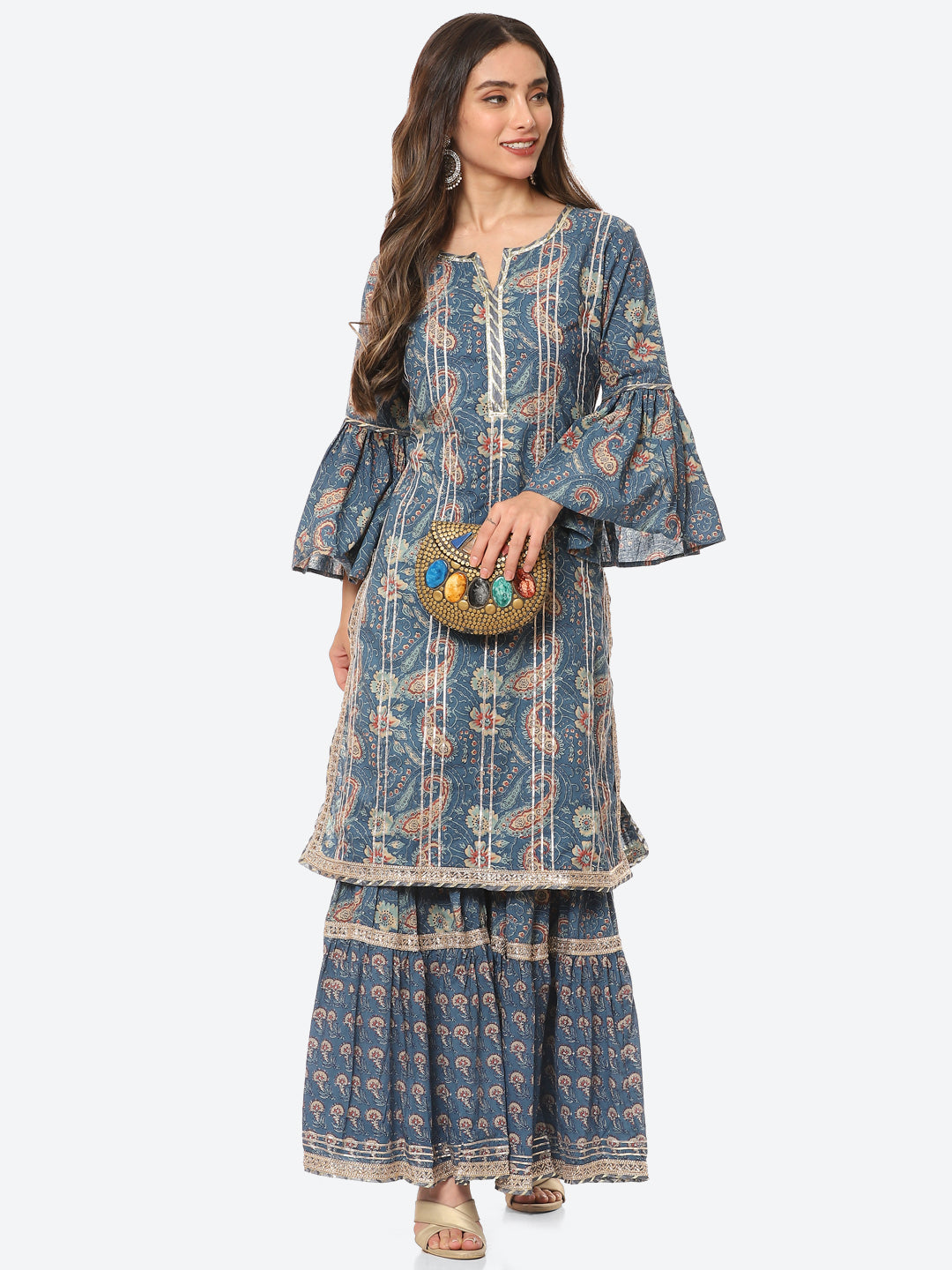 Printed Cotton Kurta With Sharara