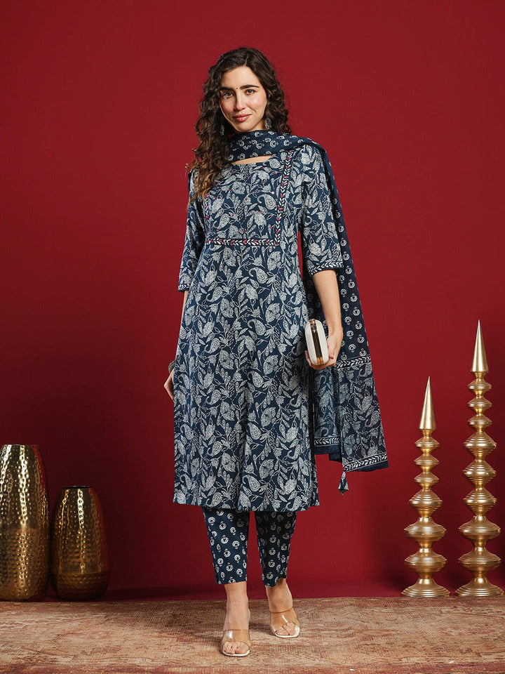 Printed Cotton Kurta With Pant &amp; Dupatta