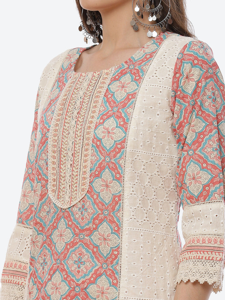 Printed Cotton Kurta With Pant &amp; Cotton Dupatta