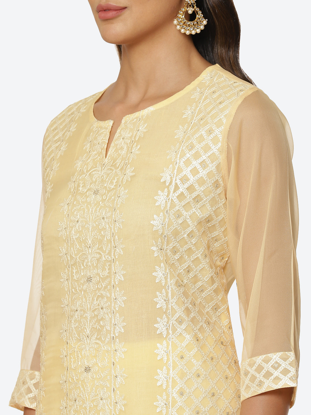 Resham Booti Organza Kurta With Pant &amp; Dupatta