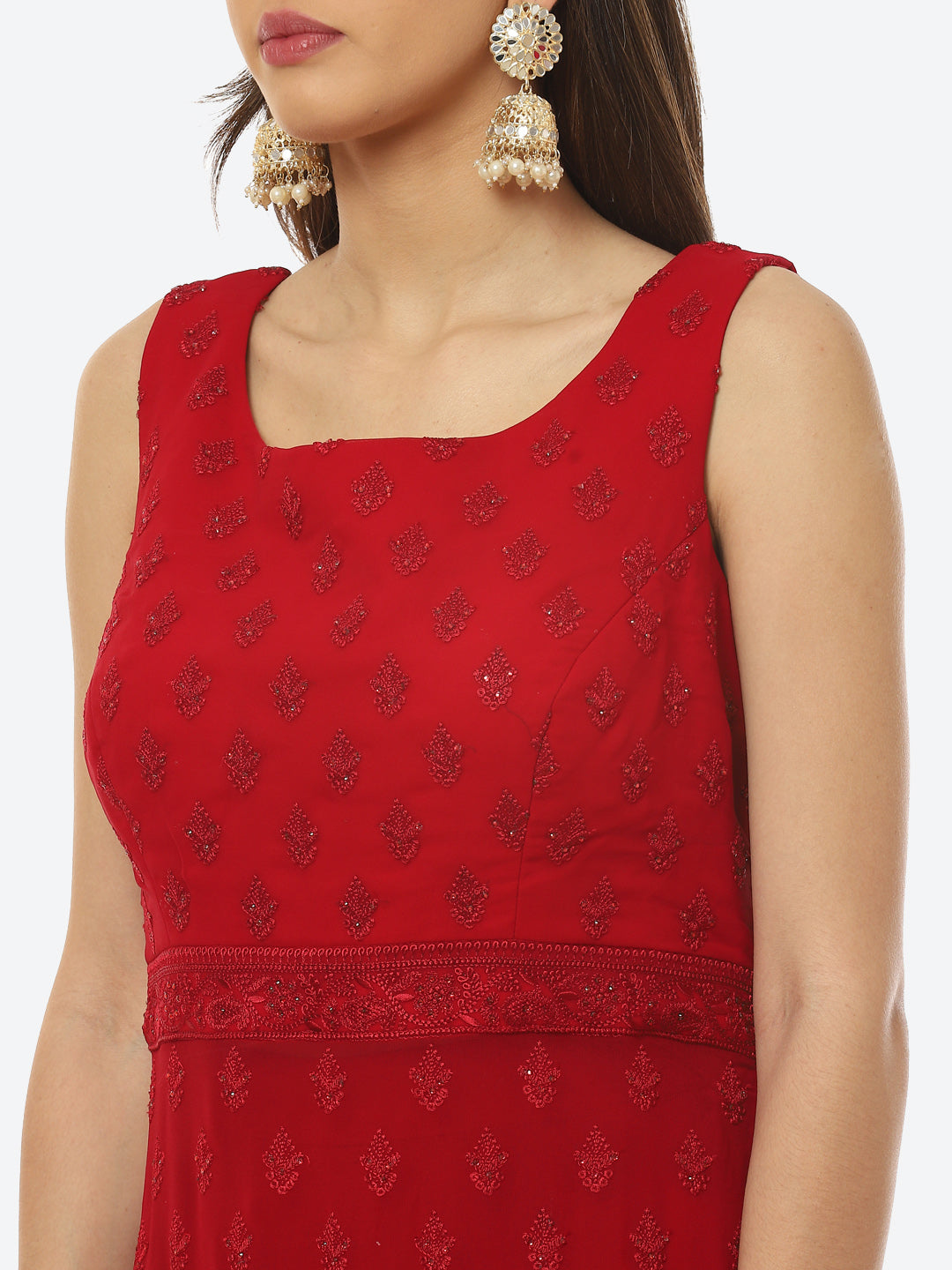 Resham Booti Georgette Kurta With Palazzo &amp; Dupatta