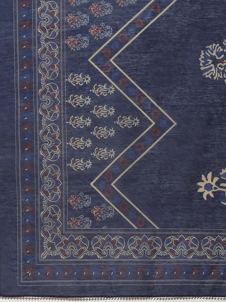 Indigo Printed Chanderi Unstitched Suit Piece With Dupatta