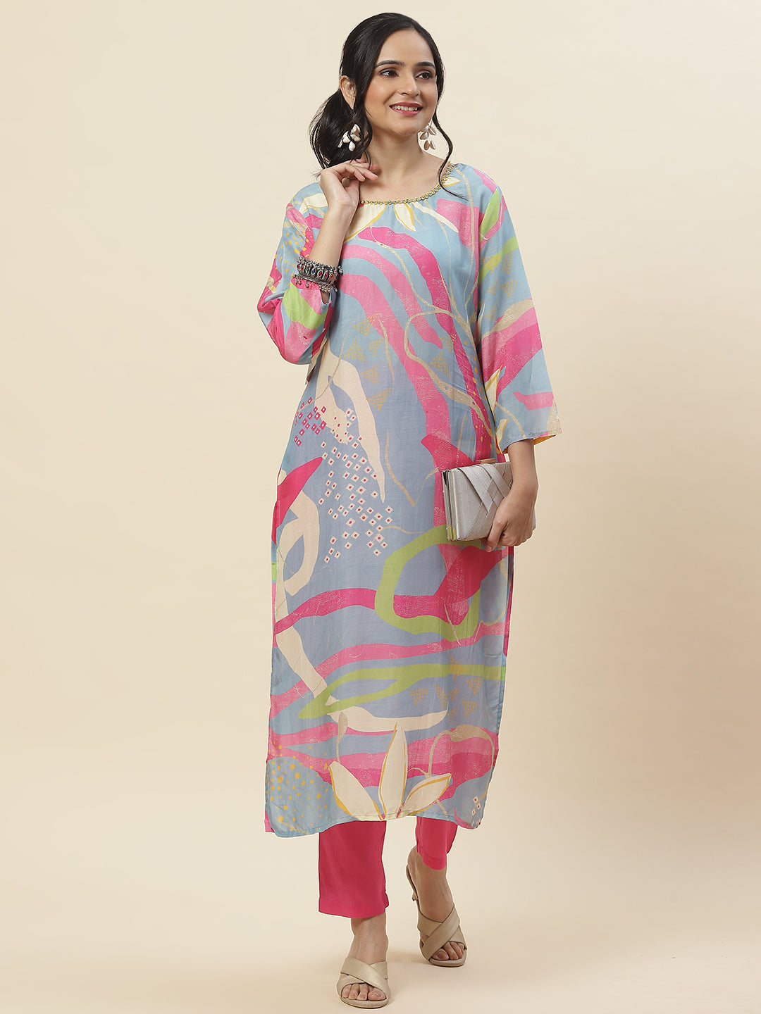 Printed Muslin Kurta With Pants