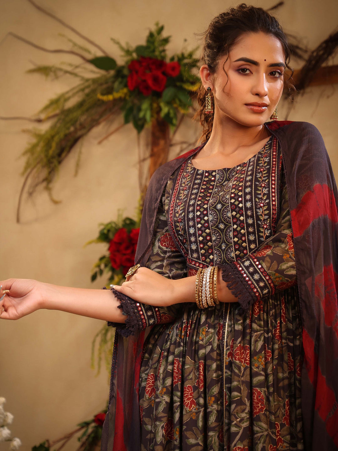 Floral Printed Muslin Kurta With Palazzo &amp; dupatta