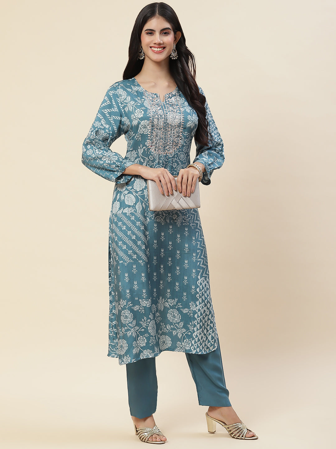 Floral Printed Muslin Kurta With Pants