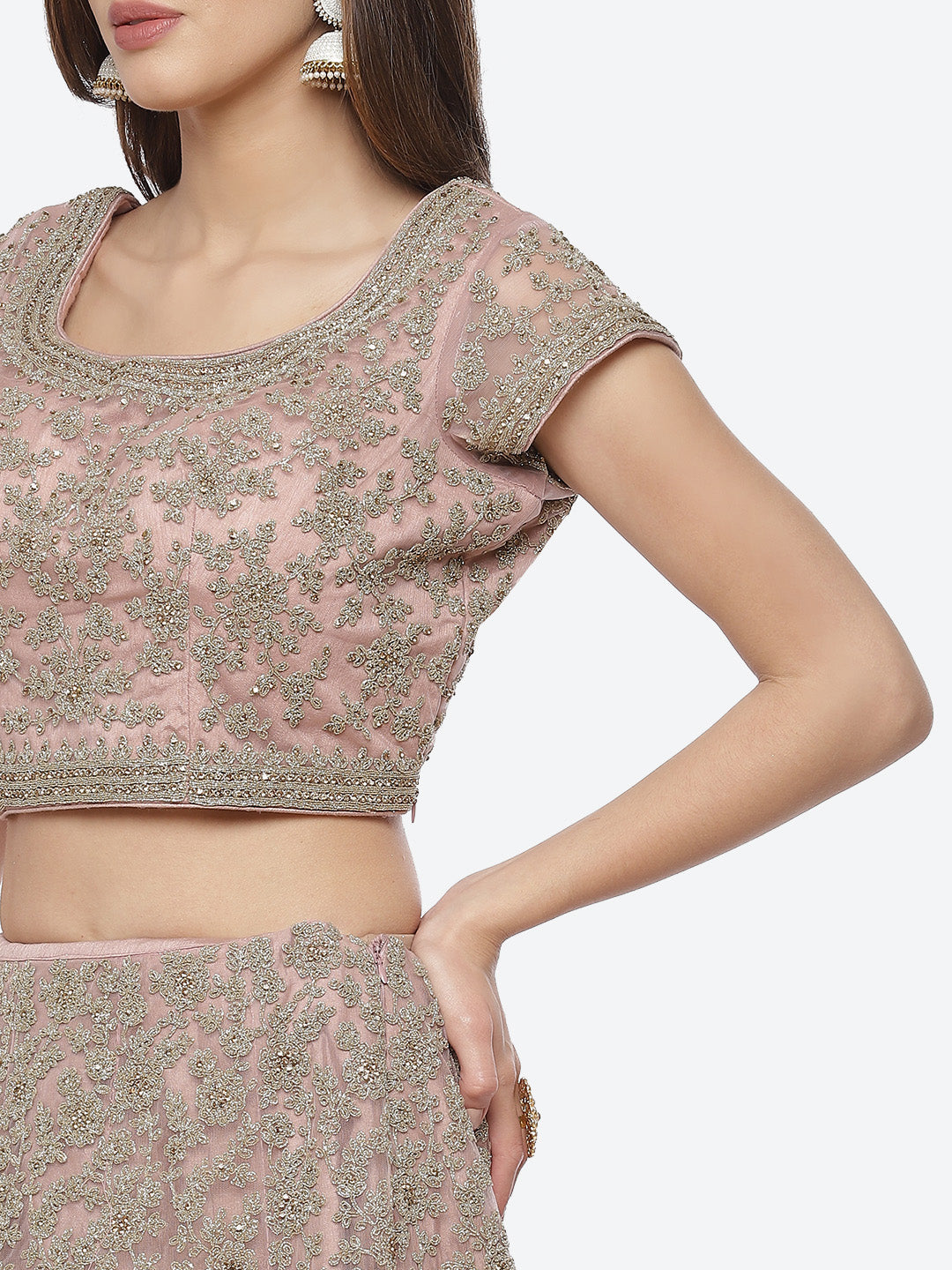 Zari Jaal Net Choli With Lehenga & Net Dupatta