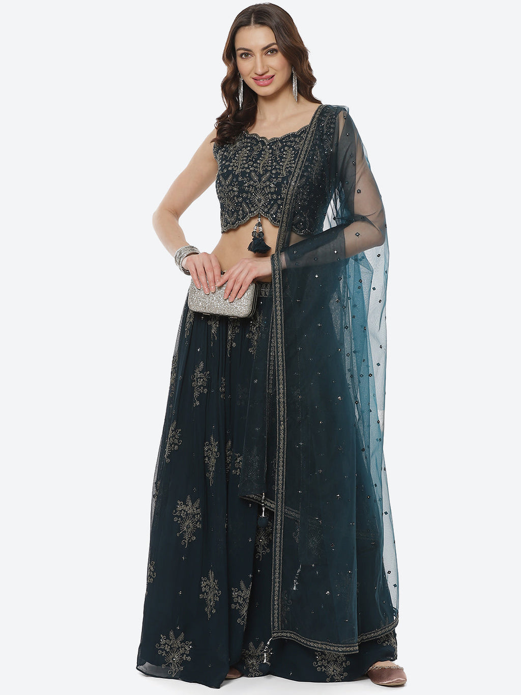 Georgette Lehenga Paired With Matching Crop Top