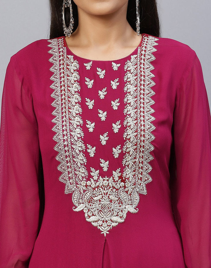 Georgette Embroidered Kurti Palazzo Set