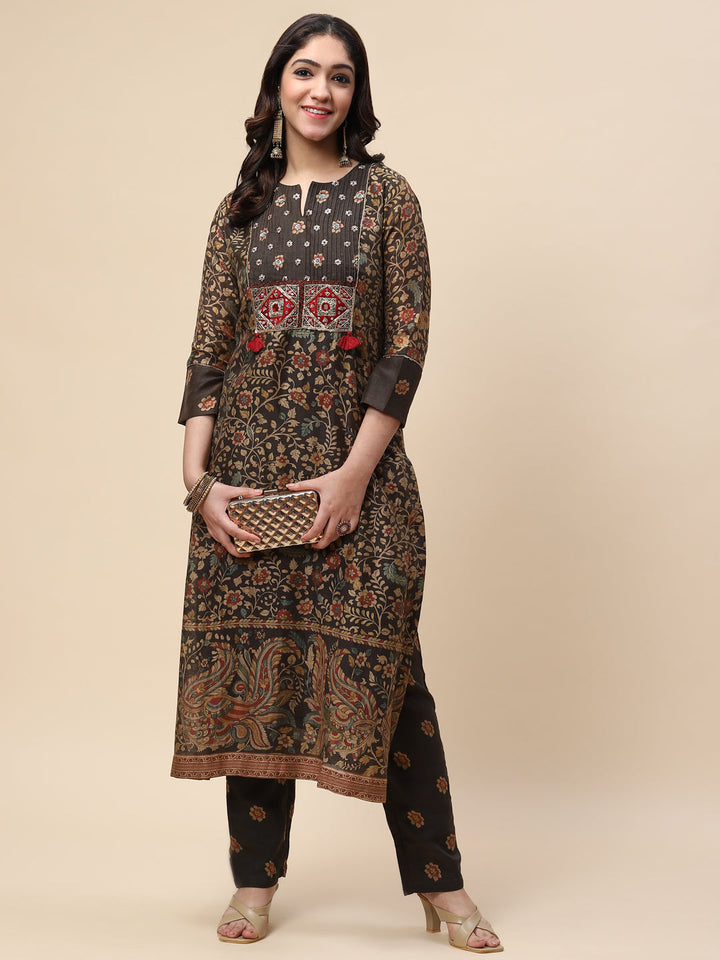 Printed Chanderi Kurta With Pants