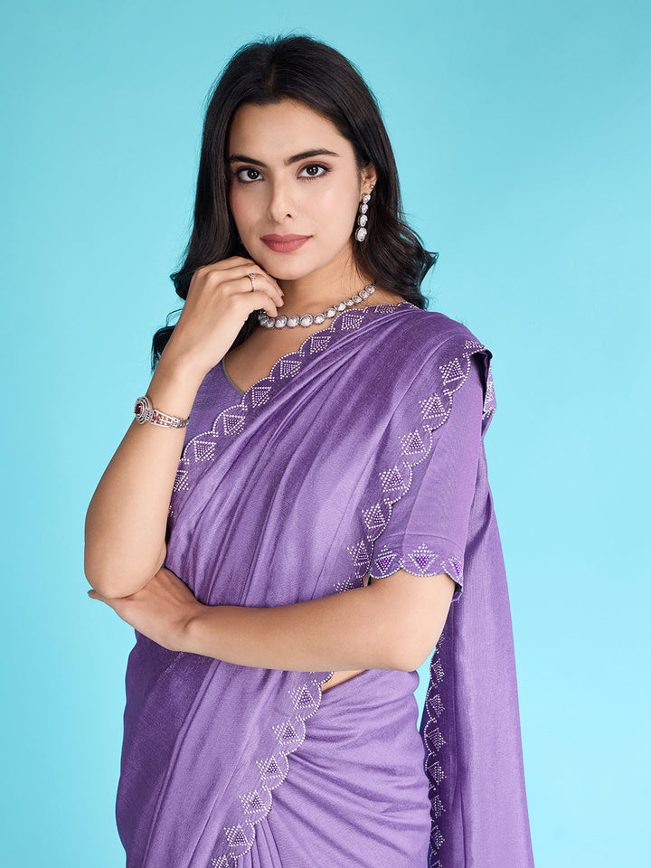 Embroidered Chinon Saree
