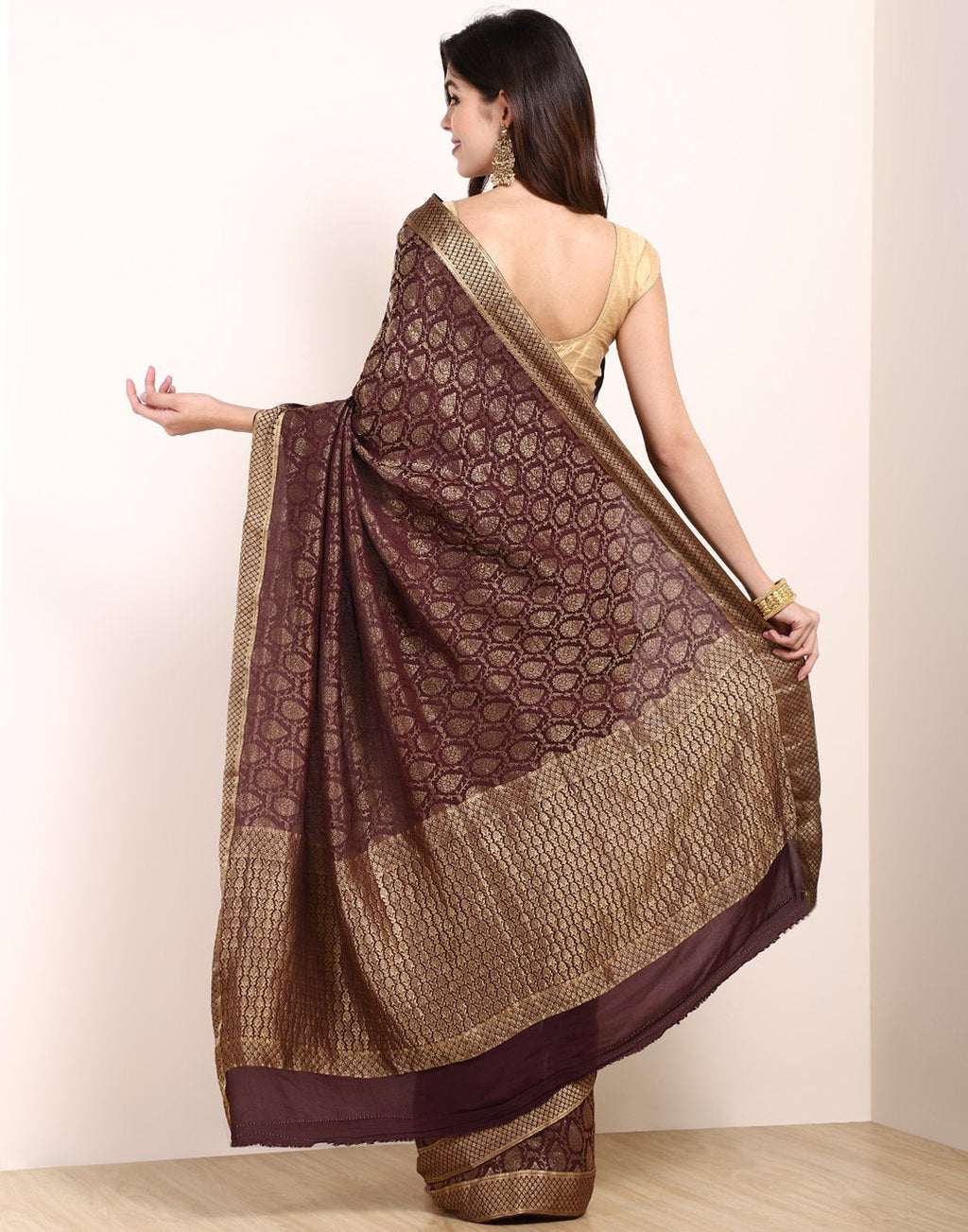 MBZ Meena Bazaar-Peacock Blue Crepe Saree