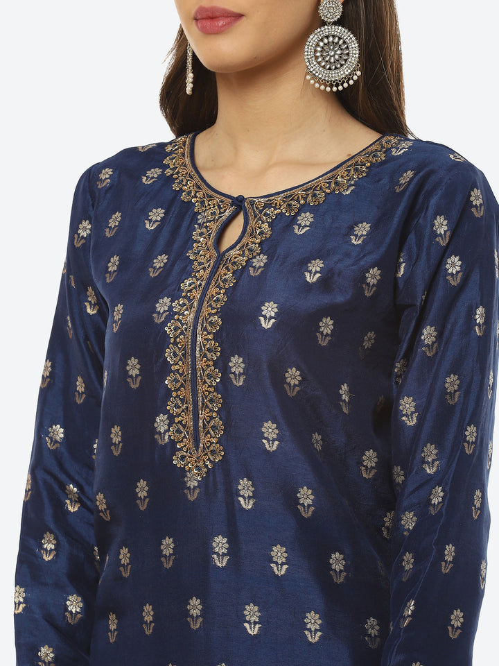 Zari Booti Neck Zari Embroidered Handloom Kurta With Garara &amp; Dupatta