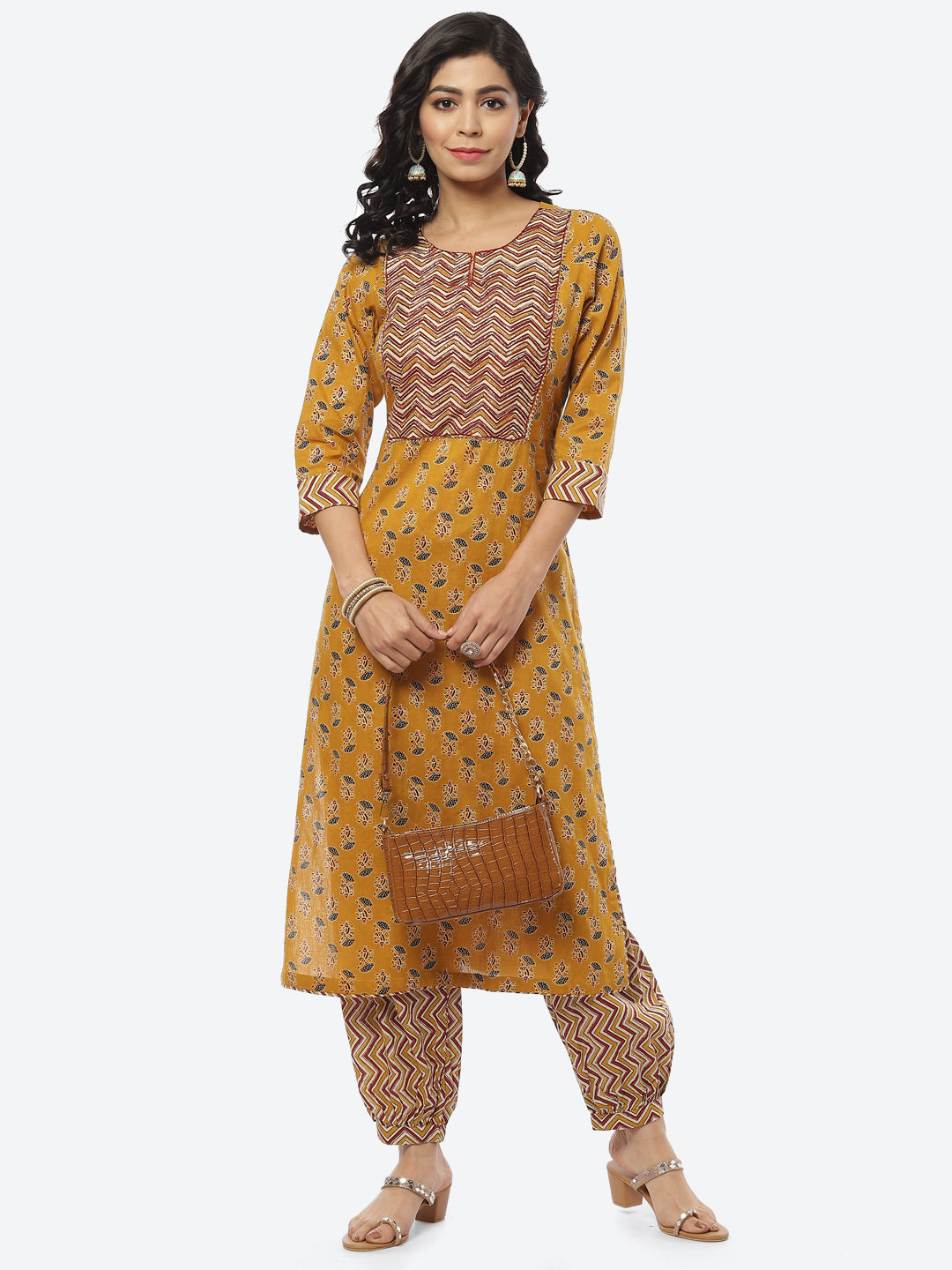 Printed Gota Work Cotton Kurti With Afghani Pant