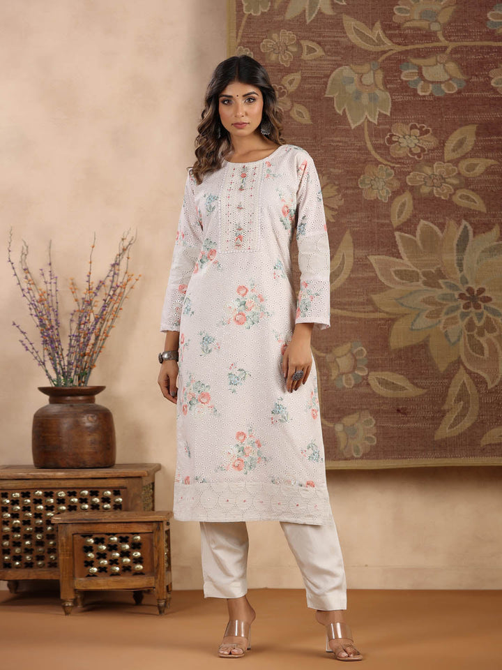 Printed Cotton Kurta With Pants &amp; Dupatta