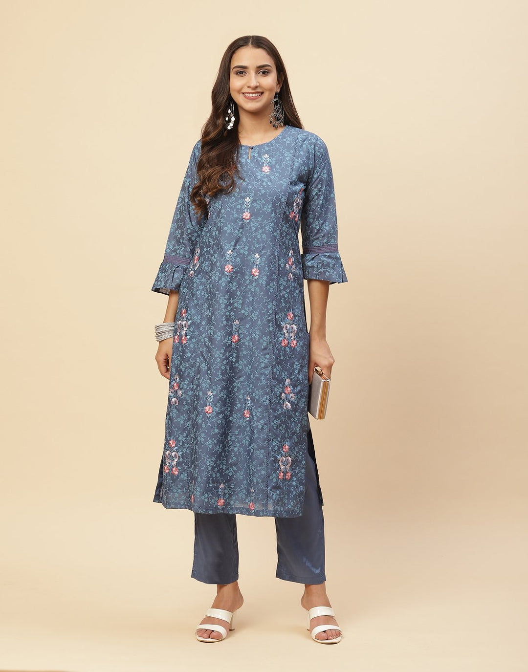 Embroidered Chanderi Kurti With Pant