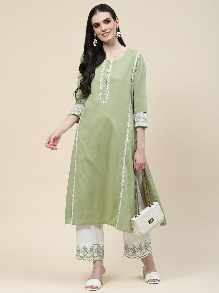 Plain Cotton Kurta With Pants