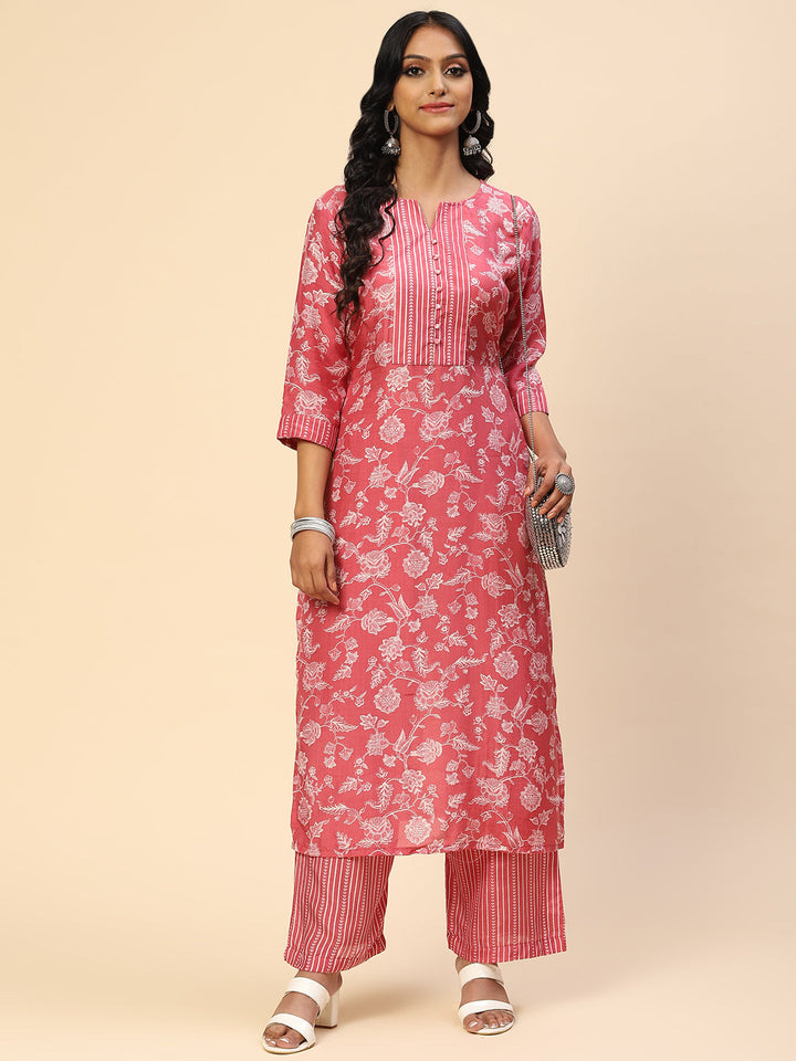 Floral Printed Muslin Kurta With Pants
