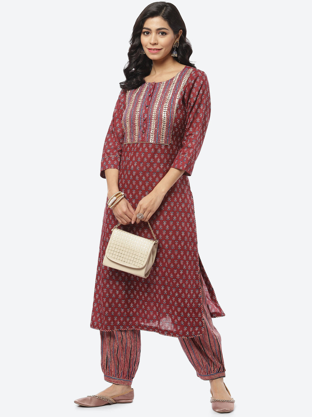Printed Gota Work Cotton Kurti With Pant