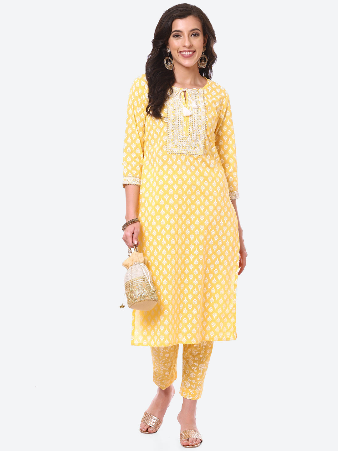 Sequin Work Printed Cotton Kurta With Pant