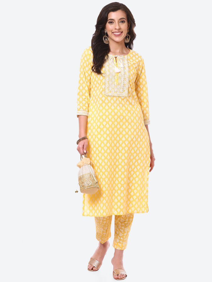 Sequin Work Printed Cotton Kurta With Pant