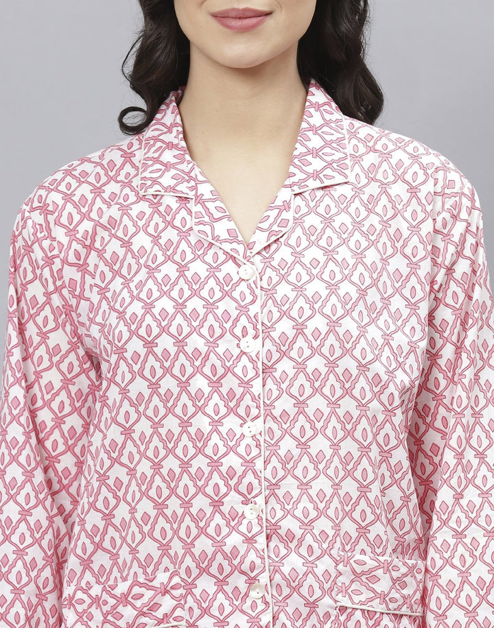 Pink Cotton Printed Comfort Wear