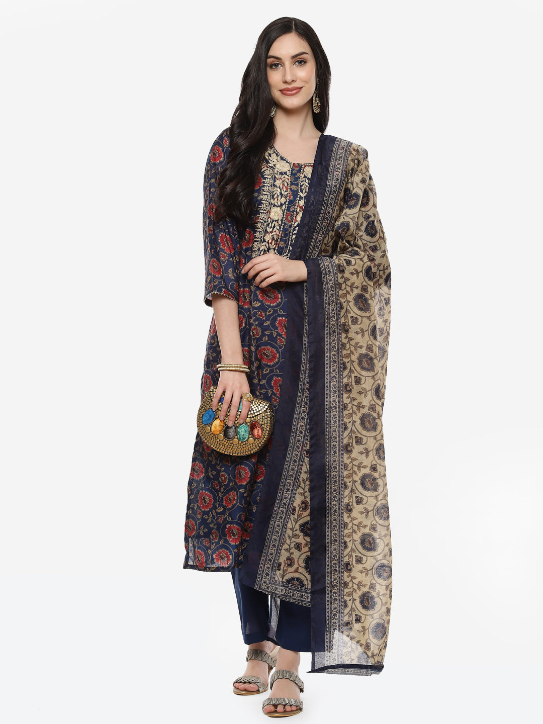 Printed Cotton Chanderi Stitched Salwar Kameez With Dupatta