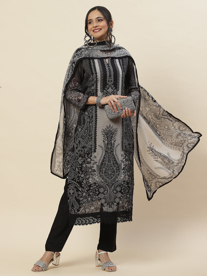 Printed Georgette Kurta With Pants &amp; Dupatta