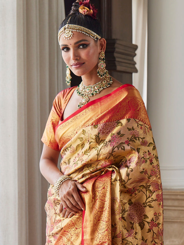 Brocade Zari Jaal Handloom Woven Saree