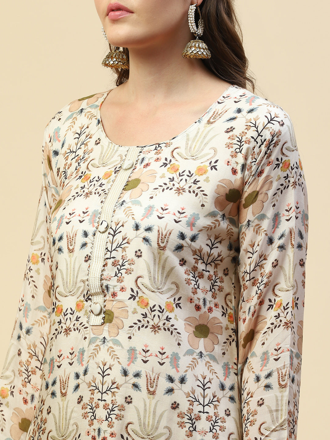 Floral Printed Cotton Kurta With Pants &amp; Cotton Dupatta