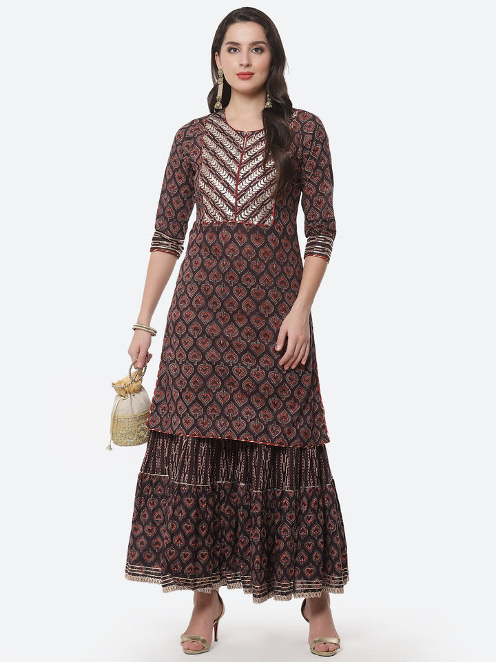 Printed Gota Patti Cotton Kurti With Sharara