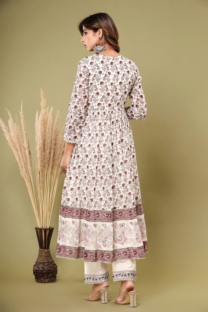 Printed Cotton Kurta With Pants &amp; Dupatta
