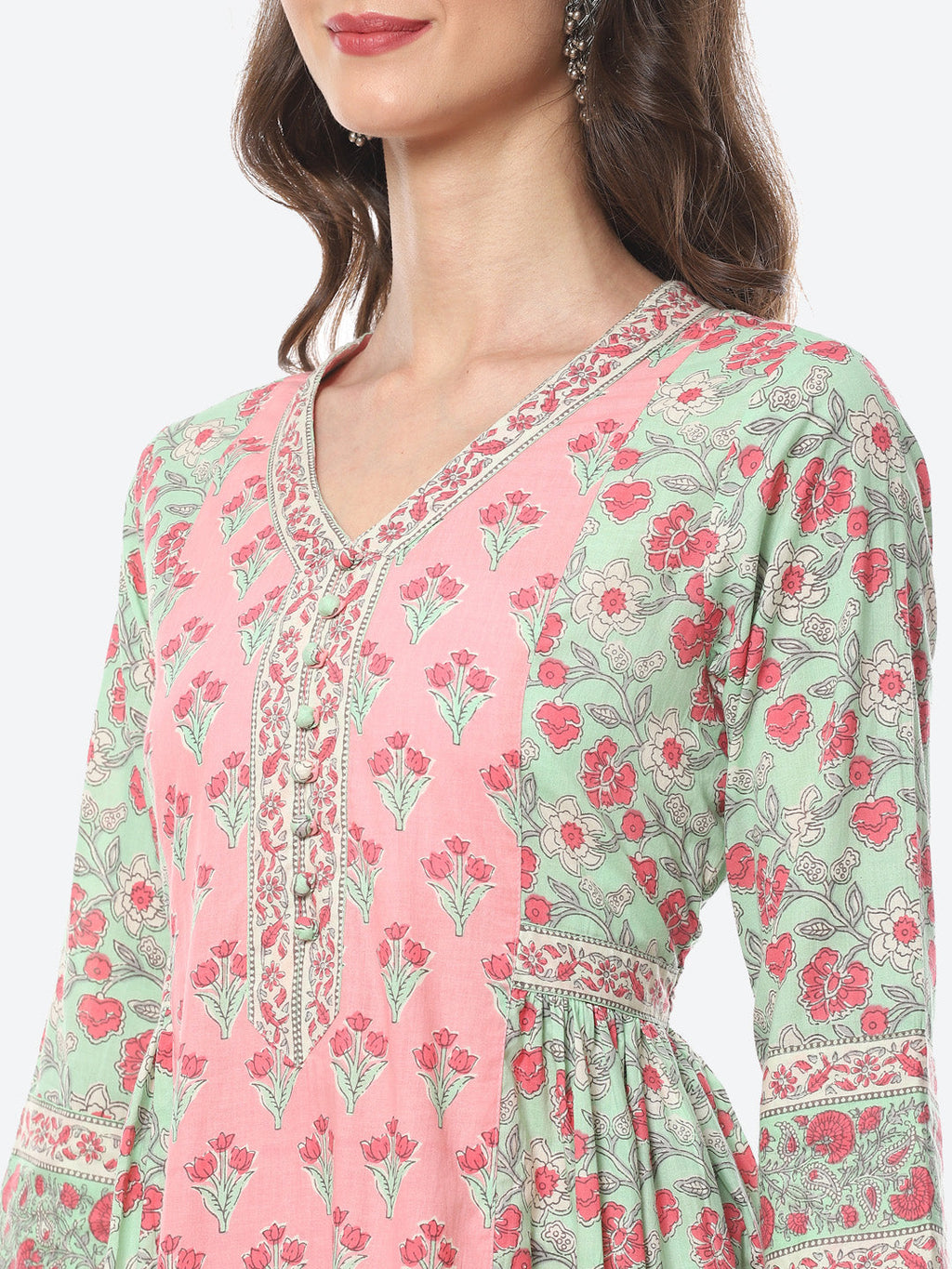 Floral Printed Cotton Kurta With Afgani Pant