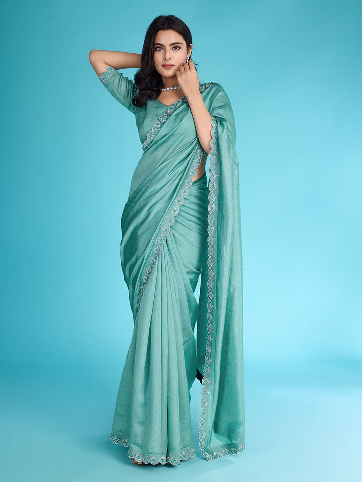 Embroidered Chinon Saree