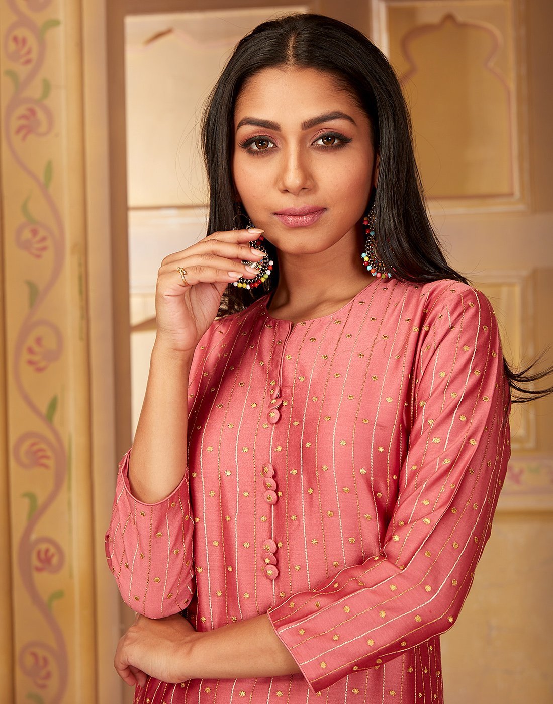 Straight Chanderi Cotton Kurta with Plazzo Pants