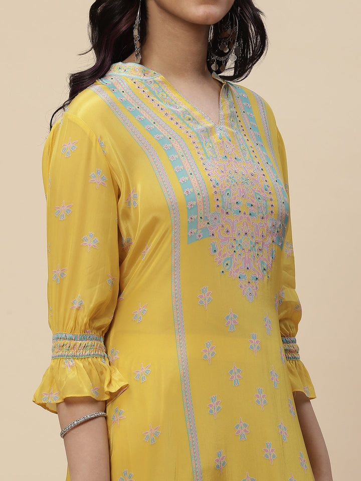 Sequin Printed Crepe Kurta With Pants